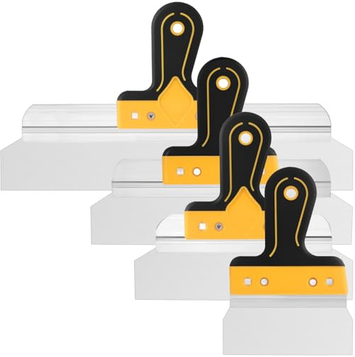 FAAING 4 Stück Trockenbau Spachtel Set, 150mm 250mm 300mm 400mm Flächenspachtel Glättspachtel mit Griff, Trockenbau Werkzeug aus Aluminium für Renovierung Wände, Decken, Entfernen von Tapeten