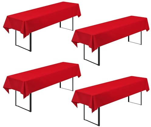 4 Stück Biertisch Tischdecke Universal für 50cm u.70cm Biertische Hussen für Biertisch, Biertischhussen Blickdichte Biertisch-Husse Bierzeltgarnitur Waschbar Biertischdecke 100x250cm(Rot)
