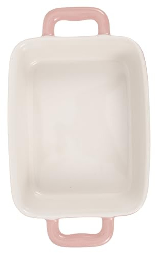 TOBBOMEY Bandeja De Horno Cerámica Rosa Fuente Rectangular Para Microondas Utensilio Para Hornear Elegante y Fácil De Limpiar Bandeja De Porcelana Para Repostería Diaria