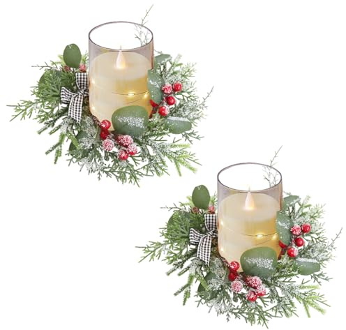 Vartegas2 Stück Weihnachtskerzenringe Kerzenring Weihnachten Kerzenkranz Künstlichen Weihnachts-Tannenkerzenringen Kerzenringe für Stabkerzen für Stumpenkerzen Weihnachtsdekoration (B)