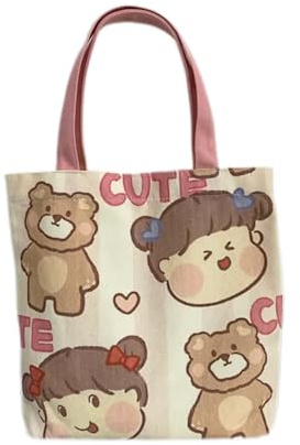 x trade Women's Bear Kawaii Canvas Shoulder Bags Rabbit Panda Pattern Hobo Crossbody Handbags Preppy Alt Casual Tote