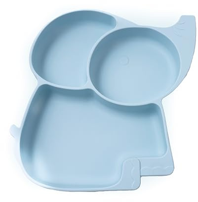 FREE EUPHORIA Plato bebé con ventosa | Plato de silicona de grado alimentario | 3 compartimentos | BLW | Diseño Elefante | Seguridad certificada