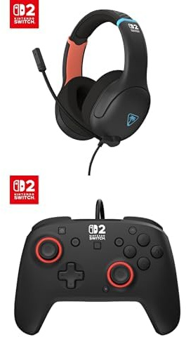 Bundle of Turtle Beach Airlite Fit Charcoal Black Wired Gaming Headset + Turtle Beach Rematch Black Wired Gaming Controller - Both officially licensed for Nintendo Switch 2