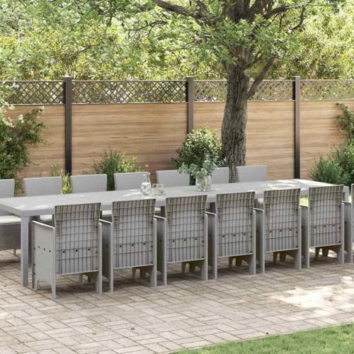 Owoxanthellate Garten-Esszimmergarnitur 15-TLG Hellgrau 400x100x73 cm aus wetterfestem Poly-Rattan küchensofa-ähnliches Design für Terrassen Balkon und Outdoor-Sitzgruppen