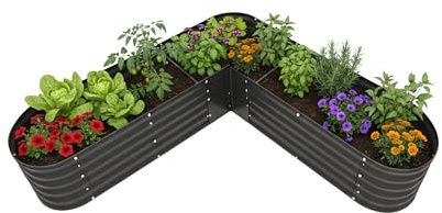 Relaxdays Hochbeet, L-Form, verzinktes Metall, HBT: 43 x 203 x 203 cm, Gartenbeet für Gemüse, Kräuter, Blumen, anthrazit