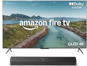 Amazon Ember Serie QLED da 55 con Fire TV, smart TV 4K Ultra HD, HDR10+, Dolby Vision, Dolby Audio, processore quad-core, controllo vocale con Alexa + Fire TV Soundbar Plus di Amazon, 3.1 canali