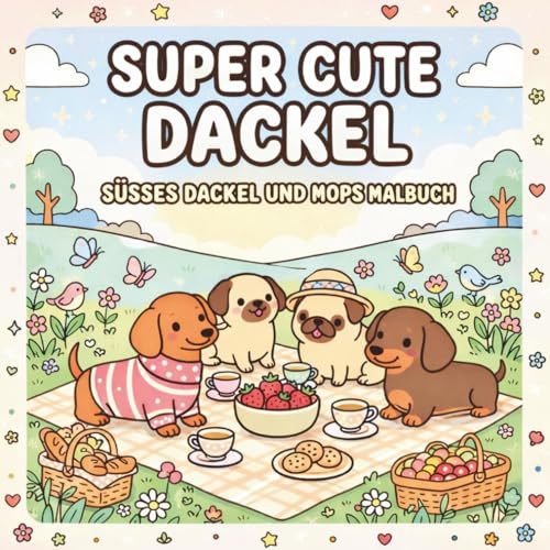 SUPER CUTE DACKEL - Süßes Dackel und Mops Malbuch: Kawaii Hunde zum Ausmalen mit über 40 Motiven, Bold & Easy Ausmalbilder, niedliche Dog Patterns für Teens, Kinder und Erwachsene