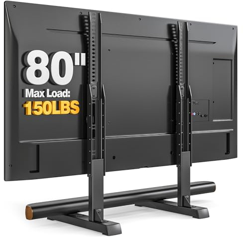 Universal TV Stand Mount for 24-80 inch Flat or Curved TVs, Height Adjustable TV Legs, Steel Table Top TV Base Holds up to 150 lbs, Replacement TV Feet with Cable Management, Max VESA 800x500mm, Black