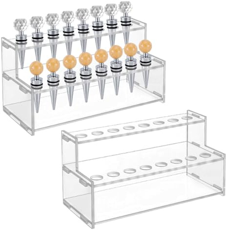 UNICRAFTALE 2 Tier Wine Stopper Display Holder for Countertop | 2 Sets 16 Slot Clear Acrylic 24x10x12cm Stepped Riser Design Bottle Stopper Organiz