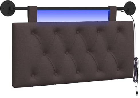 vidaXL Hängendes Kopfteil Mit LED Licht Dunkelbraun Stoff, Moderner Schlafzimmerkopf, rechteckiges Polster, Cozier Rückenlehne, minimalistische Deko, platzsparend