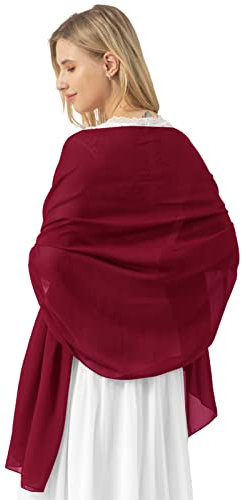 bridesmay Damen Halstuch Sommer Schal Festliche Stola für Abendkleid Hochzeit Chiffon Silk Scarf Dark Red S