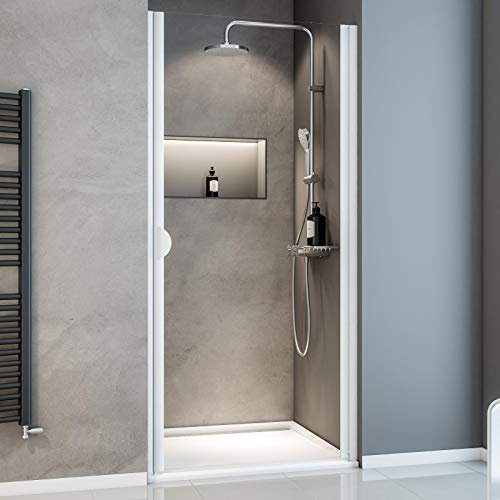 Schulte porte de douche pivotante 90 x 180 cm en niche, profilé blanc, réversibe, montage gauche droite, verre de sécurité 5 mm transparent, plage de réglage 875-905 mm, largeur d'accès 77.5 cm