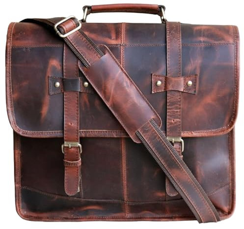 Jaald 40 Cm echt Büffel Leder Laptoptasche Umhängetasche Schultertasche Kuriertasche FahrradTasche SchulTasche Wasserdicht Vintage Herren Damen Geschenk XL Leather messenger bag