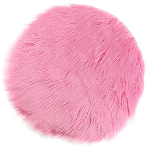 F Fityle Coussin De Siège Rond Moelleux en Fausse Fourrure, Tapis en Peau De Mouton Shaggy, Accessoires De Photo - Rose Chaud 30cm