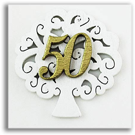 DLM-27586 (Kit 12 Pezzi) Calamita Magnete Albero della Vita Nozze 50 Anniversario in Legno Segnaposto Confettata Pensierino bomboniera