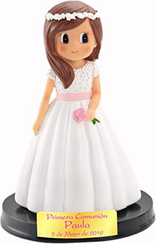 FIGURA NIÑA PARA PASTEL (TARTA) DE COMUNIÓN PERSONALIZADA. MEDIDA 15 CM Diadema Flores