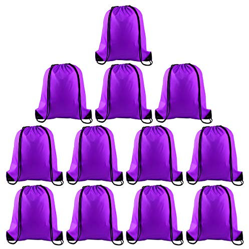 KUUQA 12 Stück Kordelzug-Rucksack-Taschen Sport Gym Sack Cinch Taschen Bulk für Schule Reisen und Aufbewahrung, Violett, 12Pcs 15.4*13.4, Reisen