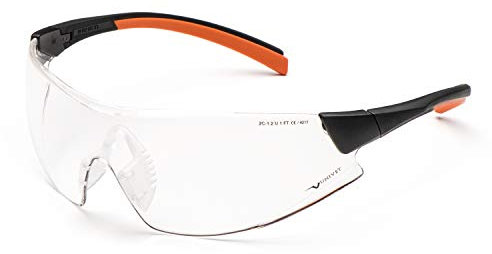 UNIVET | 546 Clear 1, Gafas de Trabajo de Protección, Deportivas, Lentes Resistentes a Arañazos, (EN166, EN170), Negro/Naranja