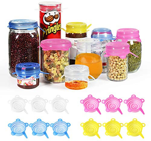 Couvercle Silicone Alimentaire,longzon®[12pcs] eco Couvercle Silicone Extensible, Film etirable Alimentaire reutilisable,Universel pour Micro Ondes Four, saladier, rangement frigo, LFGB, FDA,sans BPA