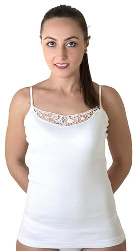 Pacco da 3 Canotta Donna Cotone 100%,Canottiera Donna Spalla Stretta Cotone,Canotte Intime Donna Bordo Liscio in Raso o Pizzo macramé, Top Donna Estivo Cotone, Corpetto Donna Intimo