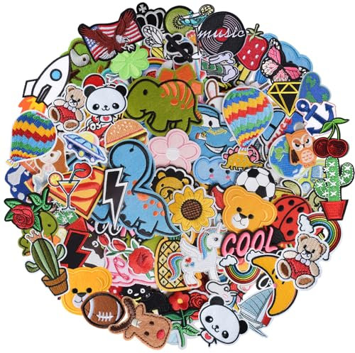 J.CARP 60Pcs Random Assorted Iron on Patches, Cute Sewing Applique for Jackets, Hats, Backpacks, Jeans, DIY Accessories, Style 1