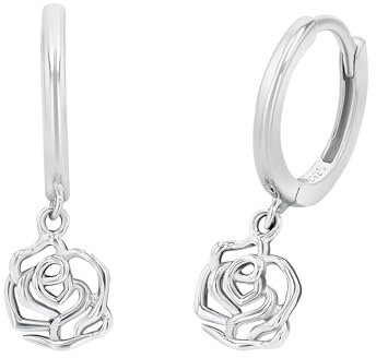 Amor Creolen 925 Sterling Silber Damen Ohrschmuck, 2,2 cm, Silber, Rose, Kommt in Schmuck Geschenk Box, 2034104