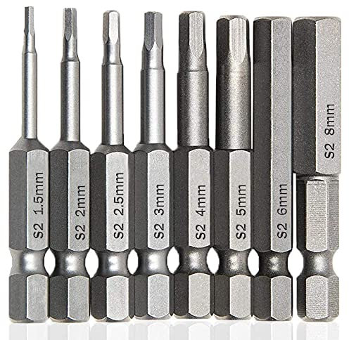 Treki Juego de 8 Puntas de Destornillador Hexagonales de 1/4 Punta de Destornillador Hexagonal Puntas Destornilladors Allen 50mm H1.5-H8 Magnético Punta Destornillado r Electrico