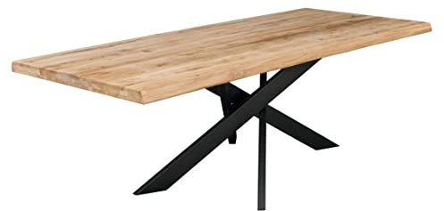LC Home Esstisch 240x100cm Massive Eiche Natur Baumkante Stern- Fuß Metallgestell Holztisch Industrial Design Massivholz