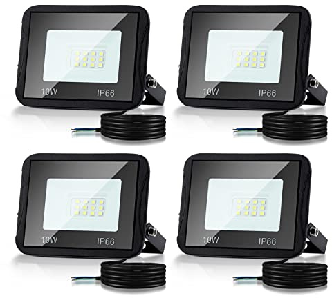 Joparri Projecteur LED Exterieur 10W 6000K Blanc Froid 900LM, 4 Pack Spot LED Extérieur IP66 Imperméable, Eclairage Exterieur, Lampe Exterieur pour Terrasse Garage Jardin