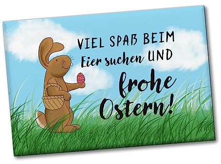 Eier suchen und Frohe Ostern Souvenir Souvenir Magnet mit Spruch und Osterhase als schöne Dekoration zur Osterzeit für den Kühlschrank oder Anpinnen von Notizen