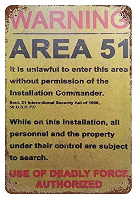 Warning Area 51 Blechschild, Metallschild, Kunst, zum Aufhängen, Eisen, Malerei, Retro, Zuhause, Küche, Garten, Garage, Wanddekoration