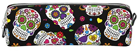 YINGD Buntes kleines Federmäppchen mit Totenkopf-Motiv, einfache Stift-Tragetasche für Erwachsene, mit glattem Reißverschluss, langlebig, leicht für Büro, farbe, 7.7cm*7.7cm*20.5cm, Schulranzen-Set