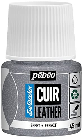 PEBEO - Setacolor Cuero - Pintura acrílica para cuero y polipiel - Personalización bolso, zapato, zapatilla - Resistencia a arañazos, pliegues, roces - Efecto purpurina - Purpurina plateada - 45 ml