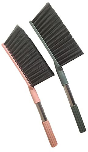 Paquete de 2 sábanas de cerdas suaves con cepillo de limpieza con mano larga, plumero de mostrador para removedor de pelo de escombros, edredón de escritorio, sofá y muebles (rosa verde)