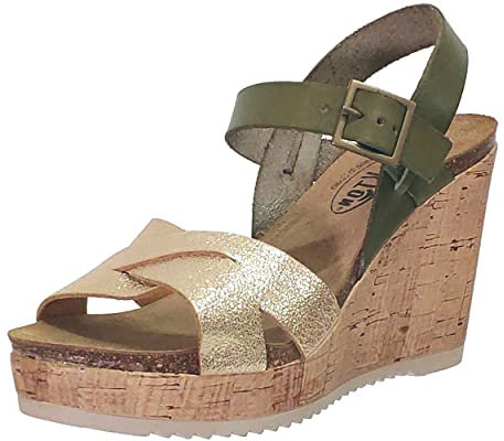 PLAKTON, Platform plantio 375901 Kira/Vaqueta, Femme Nu-pied Kaki brillant - 38 EU