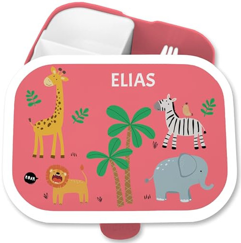 Brotdose Kinder Campus für Mepal - Safari Tiere Zootiere Zoo Giraffe Zebra Löwe Elefant - 750 ml - Rosa - lunchbox with name tieren tier brotdosen kita waldtiere giraffen brotzeitdose