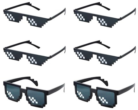 QHFlashbuy Pixel Sonnenbrille 6 Stücke Brille Pixelbrille Sonnenbrille,Coole Sonnenbrille,Mosaik Sonnenbrille Coole Brille,Party Mosaik Brille für Partys und Verkleidungen