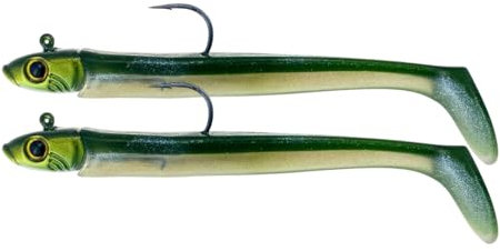 Lazy Lures – Bomb Squad Lures 16cm 45g, 2 Per Pack Durable Soft Plastic Paddle Tailed Lures With A Lead Jig Head, Realistic Eyes And Sharp Hook. Perfect For Sea And Fresh Water Fishing (Green)
