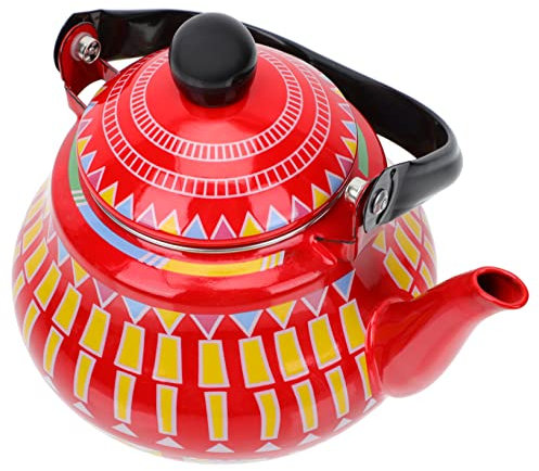 IMIKEYA Enamel Water Kettle 1.5l Red Geometric Pear Shape Home Teapot Sturdy Kitchen Heating Pot Suitable for Stove Top