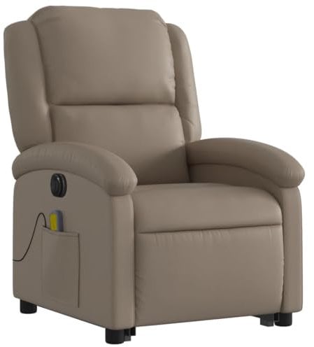 vidaXL Massagesessel, Elektrisch Verstellbar Sessel mit Aufstehhilfe, Fernsehsessel Relaxsessel mit Liegefunktion, Liegesessel Aufstehsessel Polstersessel, Cappuccino Kunstleder