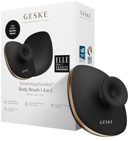 GESKE Body Brush | 4 in 1 | Design mit Metallring | Reinigungsbürste für den ganzen Körper | Professionelle Tiefenreinigung | Weiche Silikonnoppen, ergonomisches Zwei-Finger-Design | Reinigt, massiert
