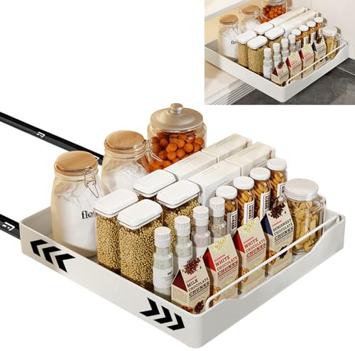 Herfair Teleskopschublade Küchenschrank Organizer mit Griff Ausziehbarer Schrank Organizer Kohlenstoffstahl Küchenschubladen Multifunktional Schublade Ohne Bohren (40 x 43 x 7 cm)