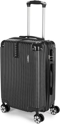 BRUBAKER Handgepäck Koffer London - Reisekoffer mit Zahlenschloss, 4 Rollen und Komfort Tragegriffen - 37 x 56 x 22 cm ABS Trolley - Hartschalen Rollkoffer (M - Schwarz)