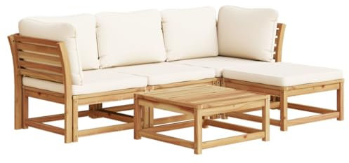 vidaXL Garten Lounge Set 5-TLG., Gartenmöbel mit Kissen Latten-Design, Sitzgruppe für Garten Terrasse, Modular Sofa Garnitur, Massivholz Akazie