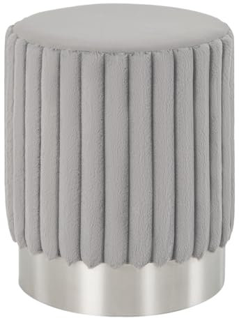 COSTWAY Velvet Round Footstool, Upholstered Tufted Ottoman Dressing Vanity Stool Seat with Metal Base, Modern Accent Makeup Stool Footrest for Bedroom and Living Room (Grey)