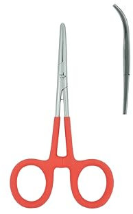 Kingfisher Fly Fishing Soft Grip Clamp (Red - Curved, 6 inch)