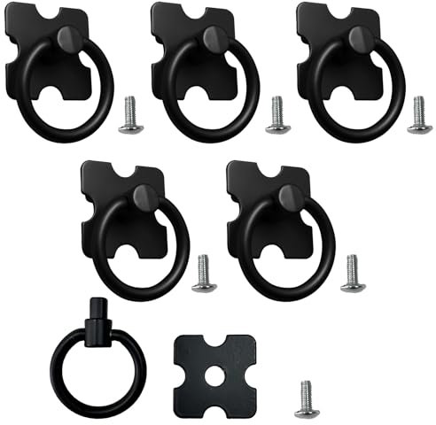 HDGSAFD 5 Stück Ringgriffe schwarz, mit 5 Schrauben, Schubladengriffe, Kleiderschrankgriff Zugringe, Möbelgriffe, Schubladenschrank Zubehör