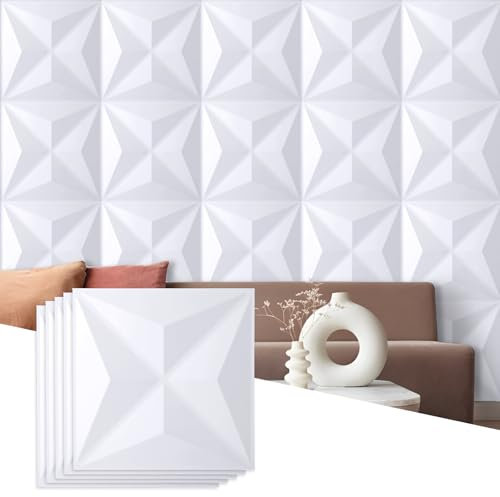 20 Pack 3D Wall Panels for Interior Wall Decor, Modern Diamond Wall Panels 12x12 inch, White Accent Wall Covering Panels Wall Panels for Interior Wall Decor, Gaming Room Bedroom TV Background