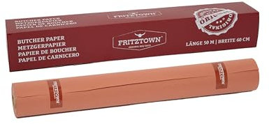 FRITZTOWN Butcher Paper Deluxe Pink 60cm x 50m Rolle-Box | Lebensmittelsicher | Kraftpapier Grillpapier | Ideal für BBQ, Smoken, Räuchern und Fleischverpackung (1, 60cm x 50m Rolle-Box)