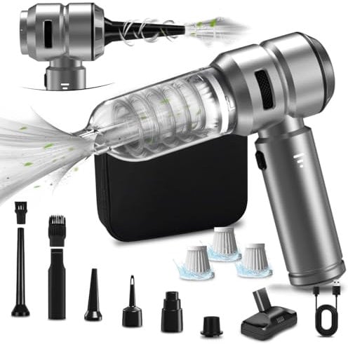 Kevsuvqin 4-IN-1 Handstaubsauger Akku, 21KPA Handstaubsauger Stark mit bürstenlosemMotor, 3 Stufen Einstellbar, Mini Handstaubsauger Kabellos, Druckluftspray Elektrische Staubgebläse für Auto, Office